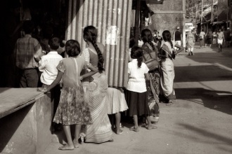 Women and children on the street of Gokarn, India