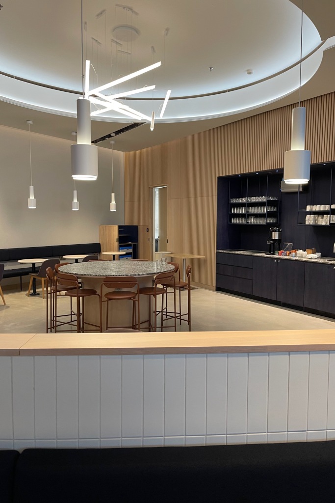 Finnair Business Lounge and one of the coffee and tea sections